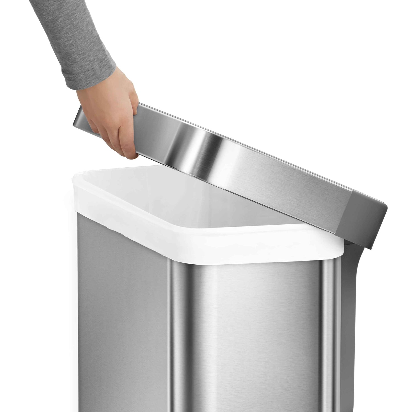 simplehuman 45 Liter Rectangular Hands-Free Kitchen Step Trash Can with Soft-Close Lid, Brushed Stainless Steel