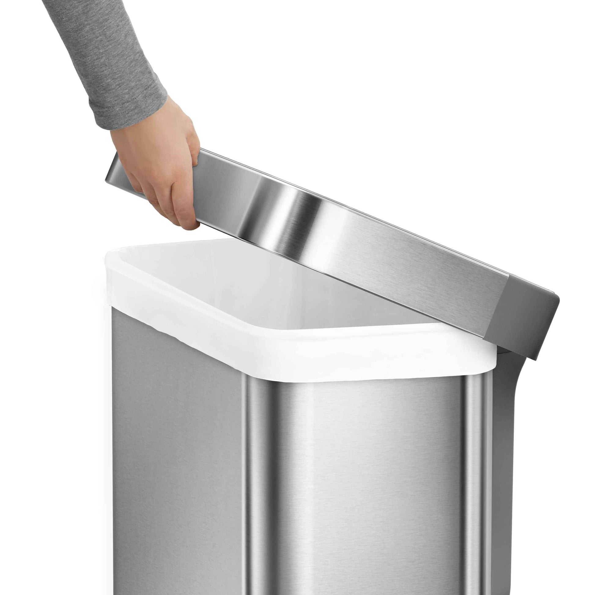 simplehuman 45 Liter Rectangular Hands-Free Kitchen Step Trash Can with Soft-Close Lid, Brushed Stainless Steel