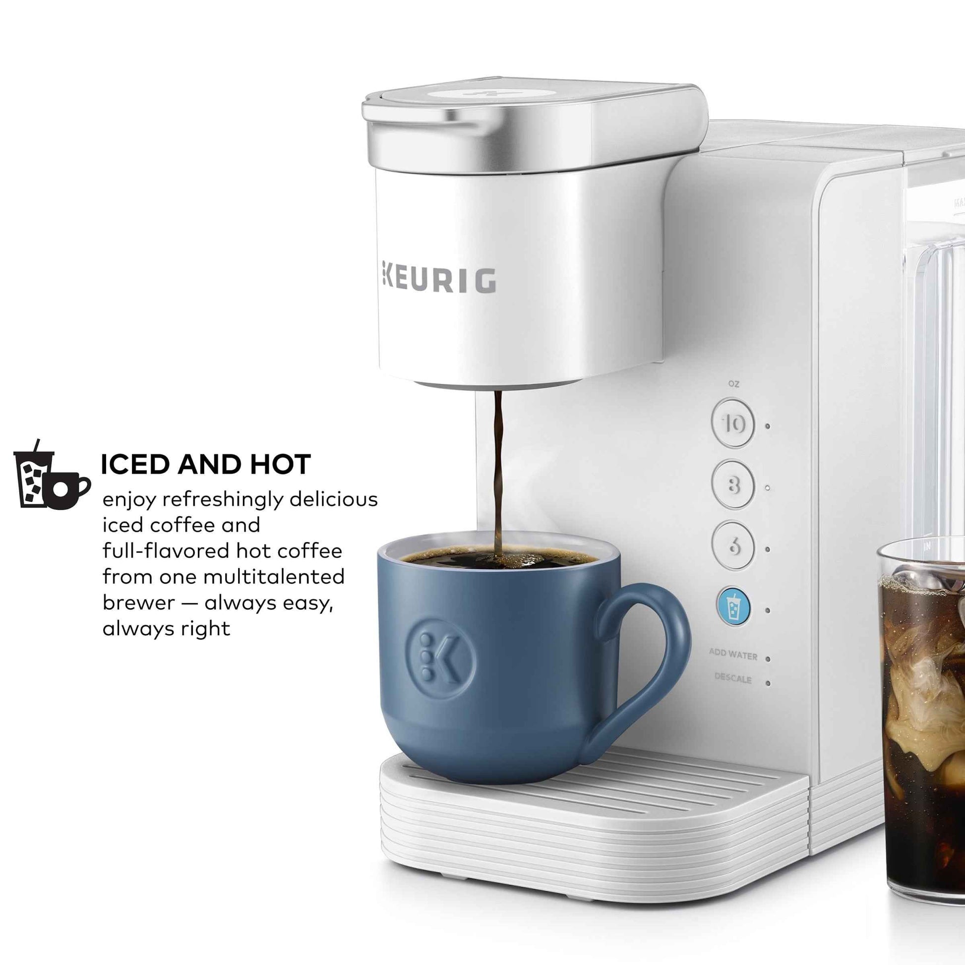 Keurig K-Iced Essentials Plus, Iced and Hot Single-Serve K-Cup Pod Coffee Maker, White