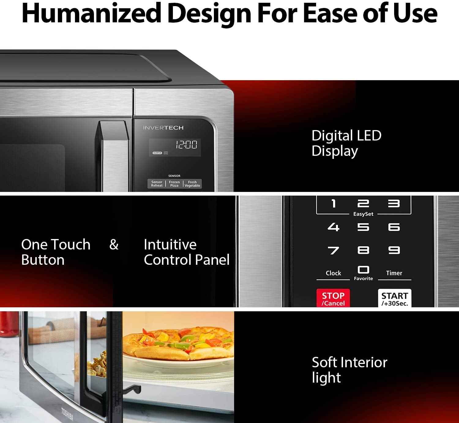 Toshiba 1.6 cu. ft. Microwave Oven with Inverter Technology, 1250 Watts, LCD Display and Smart Sensor, Stainless Steel, ML-EM45PIT(SS)