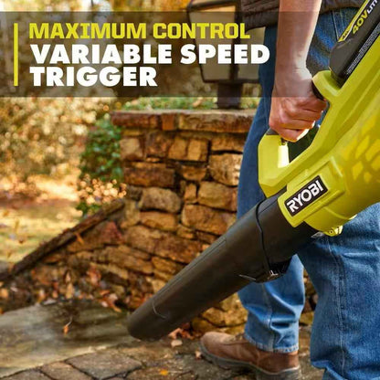 RYOBI 40-Volt Lithium-Ion Cordless Variable-Speed 120 MPH 550 CFM Leaf Blower (Tool-Only); Battery and Charger Not Included, Green, RY40LB01B