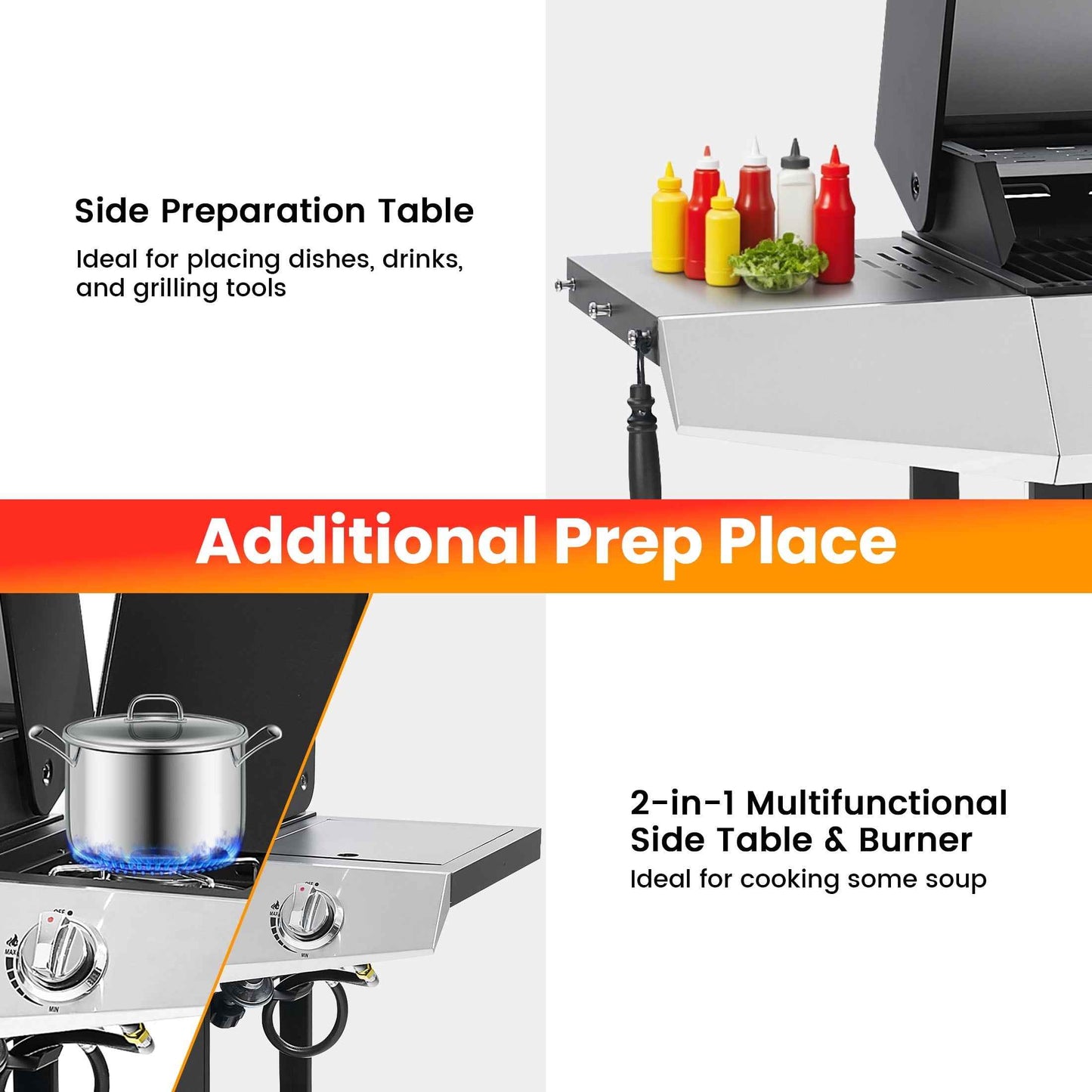 Segmart 4 Burner BBQ Propane Gas Grill with Side Burner, Stainless Steel 50,000 BTU Patio Barbecue Grill with Shelf, Gas Tank Hook, Towel Rack & Bottle Opener, Fits for Camping, Outdoor Cooking