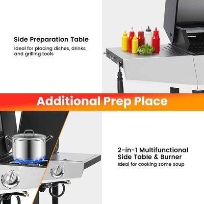 Segmart 4 Burner BBQ Propane Gas Grill with Side Burner, Stainless Steel 50,000 BTU Patio Barbecue Grill with Shelf, Gas Tank Hook, Towel Rack & Bottle Opener, Fits for Camping, Outdoor Cooking