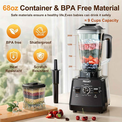 Food Processor Professional Blender, Smoothies Blender, Max.2400W Sorbet Blender And Grinder Combo 25000RPM Powerful Blenders Kitchen 68oz 2 Containers Countertop Blenders Ice, Grinding