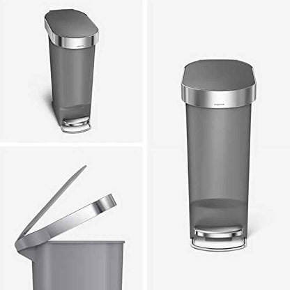 simplehuman 10.6 Gallon Trash Can, Slim Kitchen Step Trash Can with Liner Rim, Grey Plastic