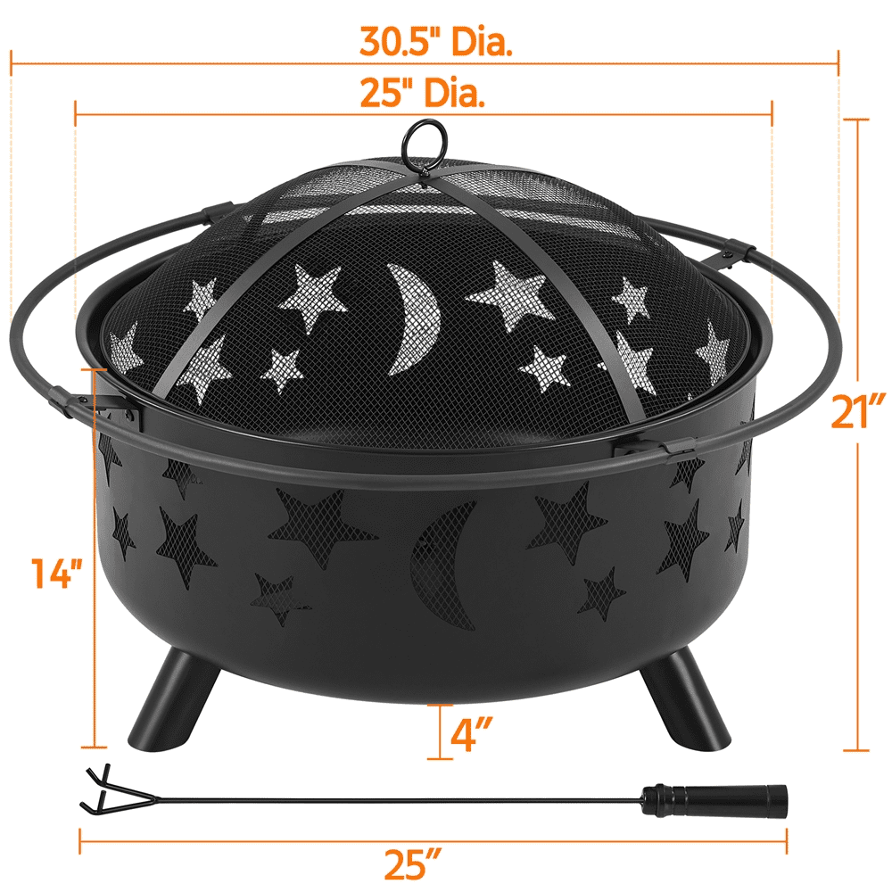 Yaheetech 30'' Outdoor Iron Round Fire Pit, Black, Wood - Home OXO