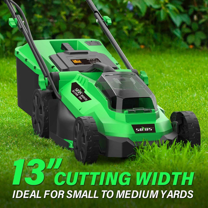 SOYUS 13-Inch Cordless Lawn Mower, 20V Brushless Motor with 4.0Ah Battery, 5-Level Height Adjustment, Lightweight & Quiet for Small/Medium Yards, Mulching & Bagging, Charger Included