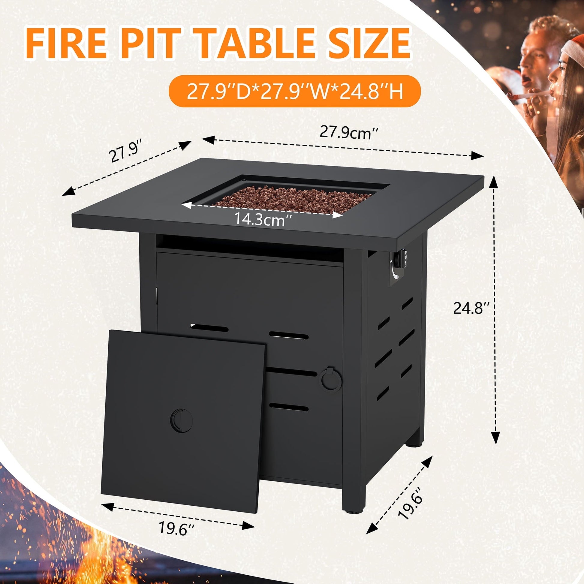 Walsunny 28 Inch Propane Gas Fire Pit Table 40000 BTU with Lid Square Firepit Table Lava Rock Fire Table with Waterproof Cover - Home OXO