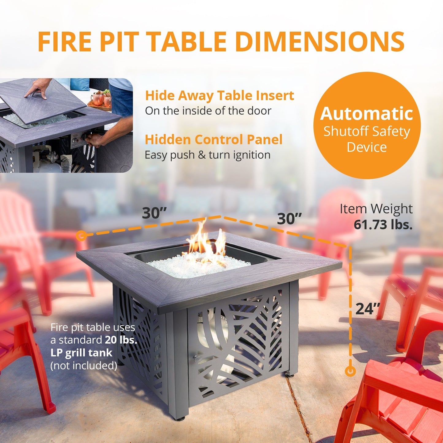 Endless Summer Lindsey 30 Inch Square Outdoor UV Printed LP Gas Fire Pit Table - Home OXO
