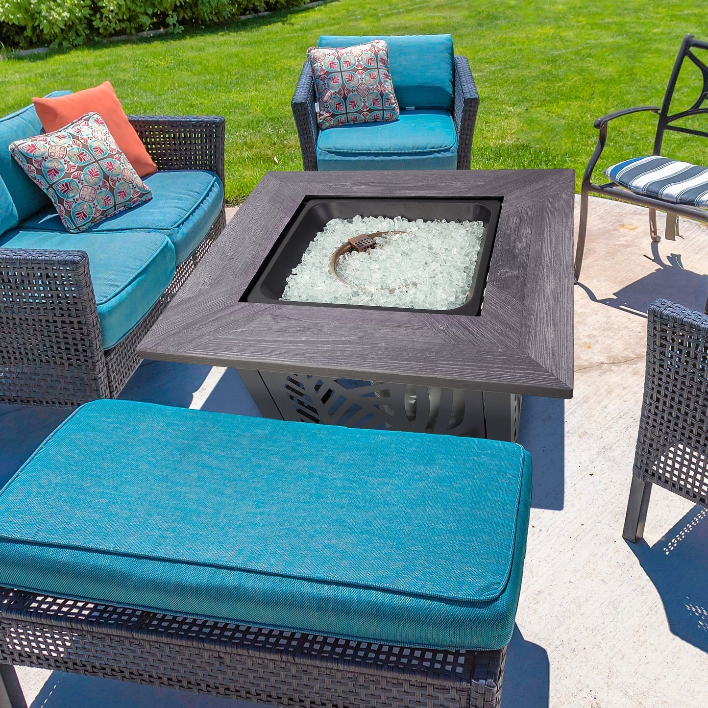 Endless Summer Lindsey 30 Inch Square Outdoor UV Printed LP Gas Fire Pit Table - Home OXO