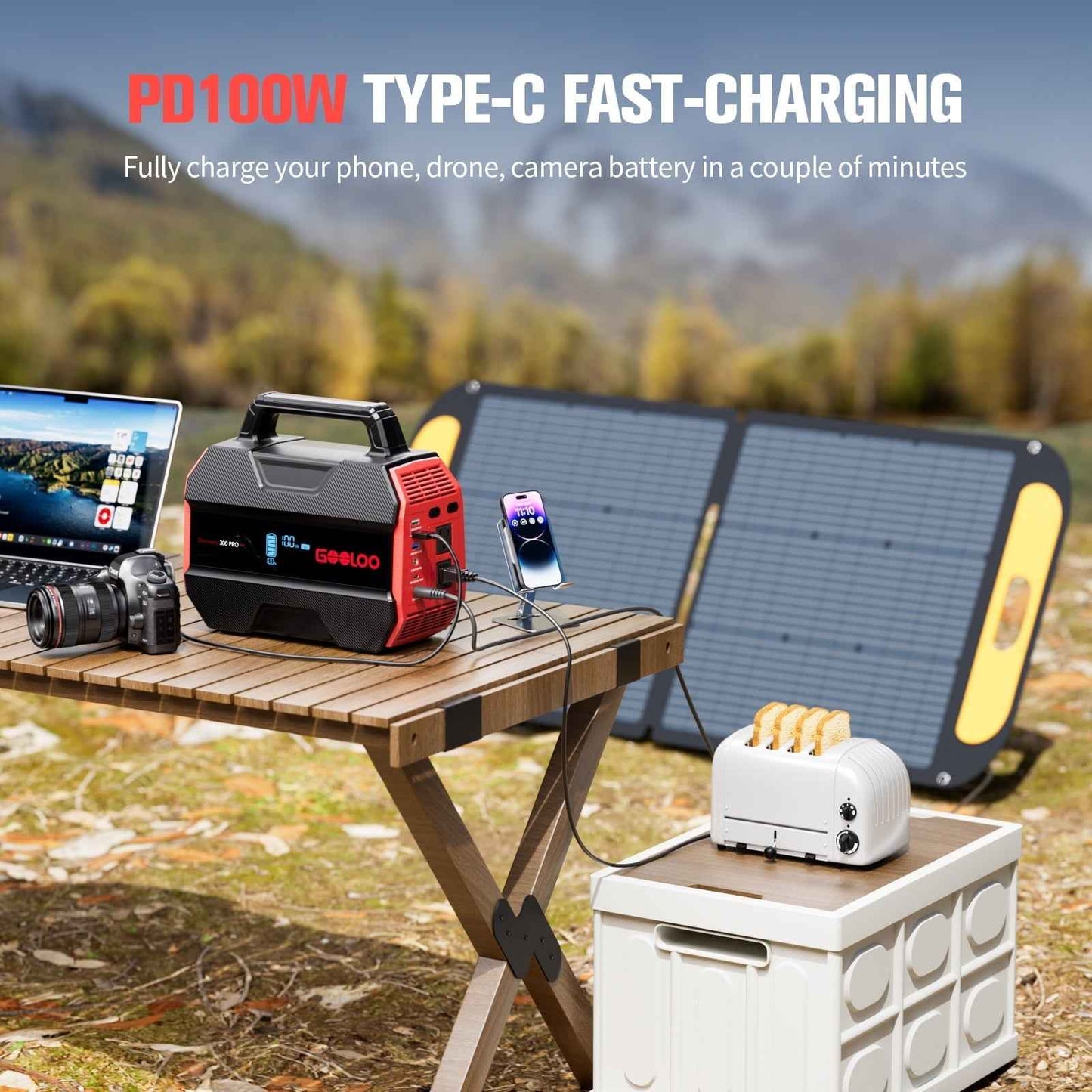 GOOLOO Discovery 300 PRO Power Station: 230Wh Solar Generator with 300W AC Output, 12V DC, and Multiple USB Ports, Perfect for Camping, RV, and Emergency Power Needs