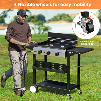 Brefac 3-Burner 23" Outdoor Propane Gas Grill for Camping, Tailgating, BBQ, Parties, Backyard & Patio