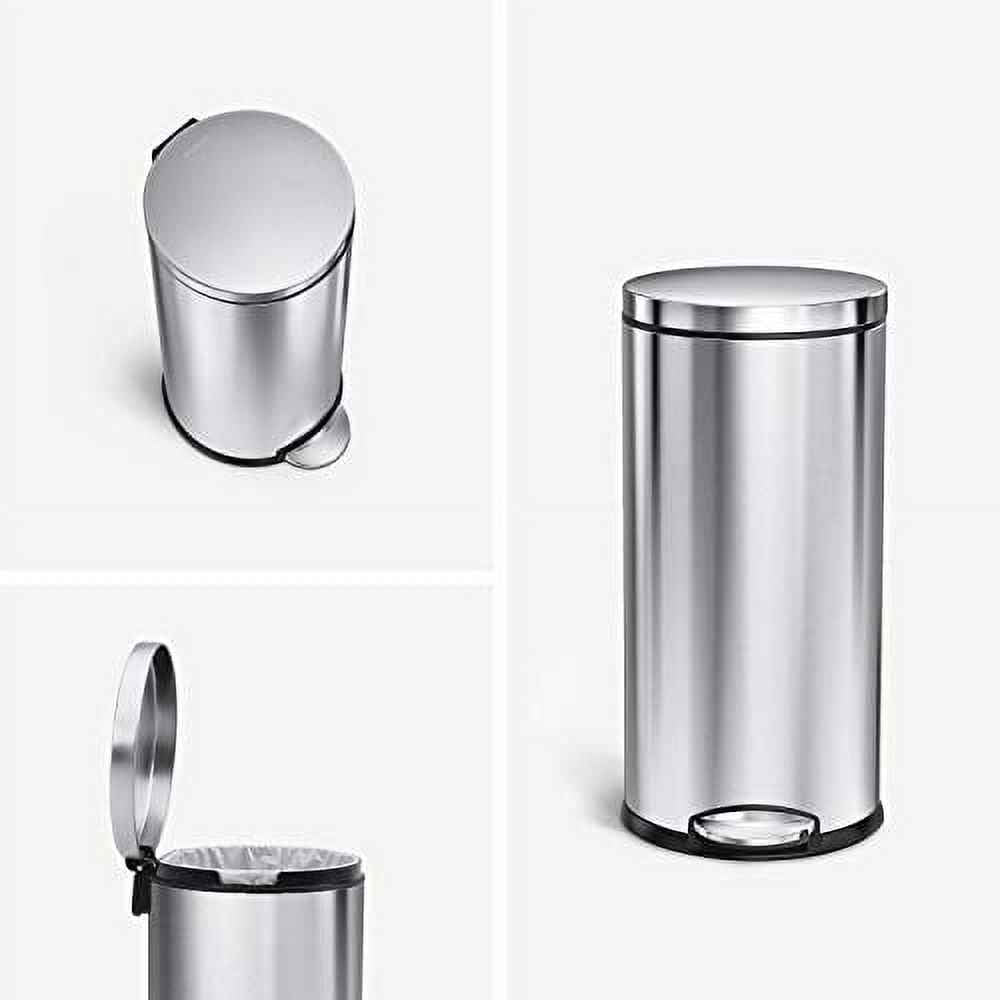 simplehuman 30 Liter / 8 Gallon Round Step Trash Can, Brushed Stainless Steel