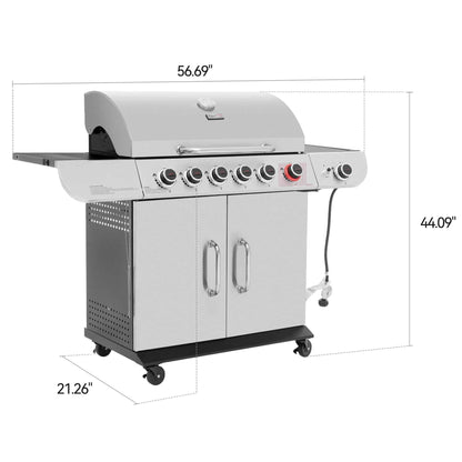 Royal Gourmet SG6002 Classic 6-Burner 71000-BTU LP Gas Grill with Sear Burner and Side Burner, Stainless Steel