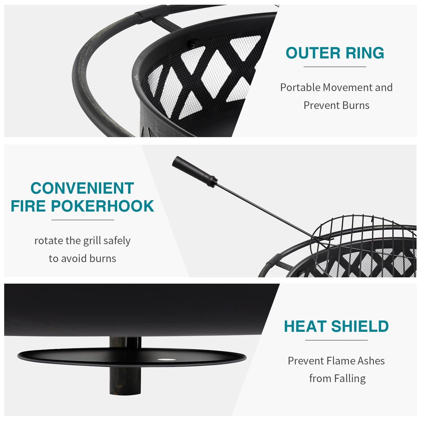 JolyDale 30 inch Outdoor Fire Pit with Cooking 2 in 1 Grate Wood Burning Firepit Steel Firepit Bowl with Swivel BBQ Grill, Poker for Backyard, Garden - Home OXO