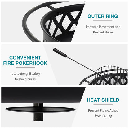 JolyDale 30 inch Outdoor Fire Pit with Cooking 2 in 1 Grate Wood Burning Firepit Steel Firepit Bowl with Swivel BBQ Grill, Poker for Backyard, Garden - Home OXO