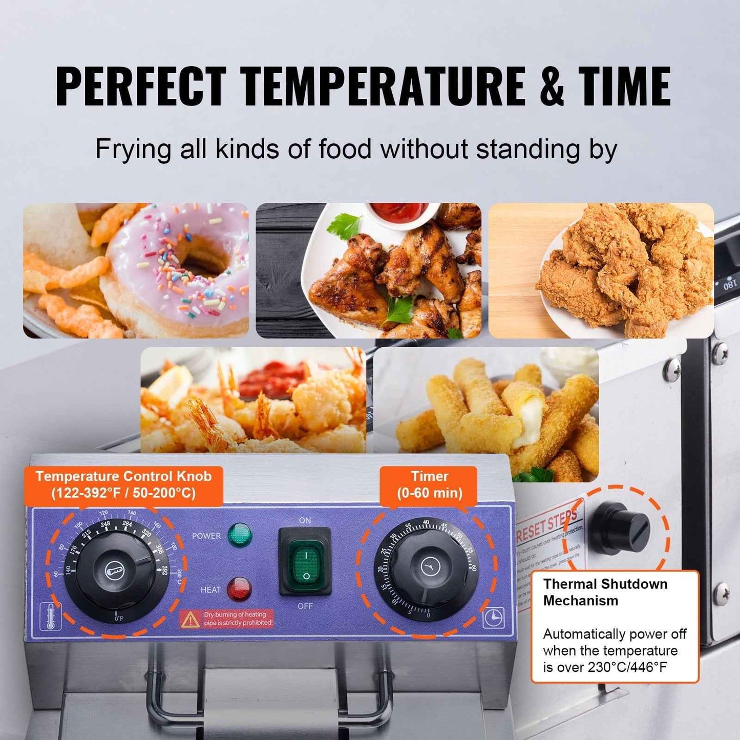 KFFKFF Industrial Dual Chamber Fryer, 3000W Electric Tabletop Cooking Unit with Basket, 2 x 11.6Qt/11L Twin Stainless Steel Oil Fryer with Oil Purification, Adjustable Time & Temperature