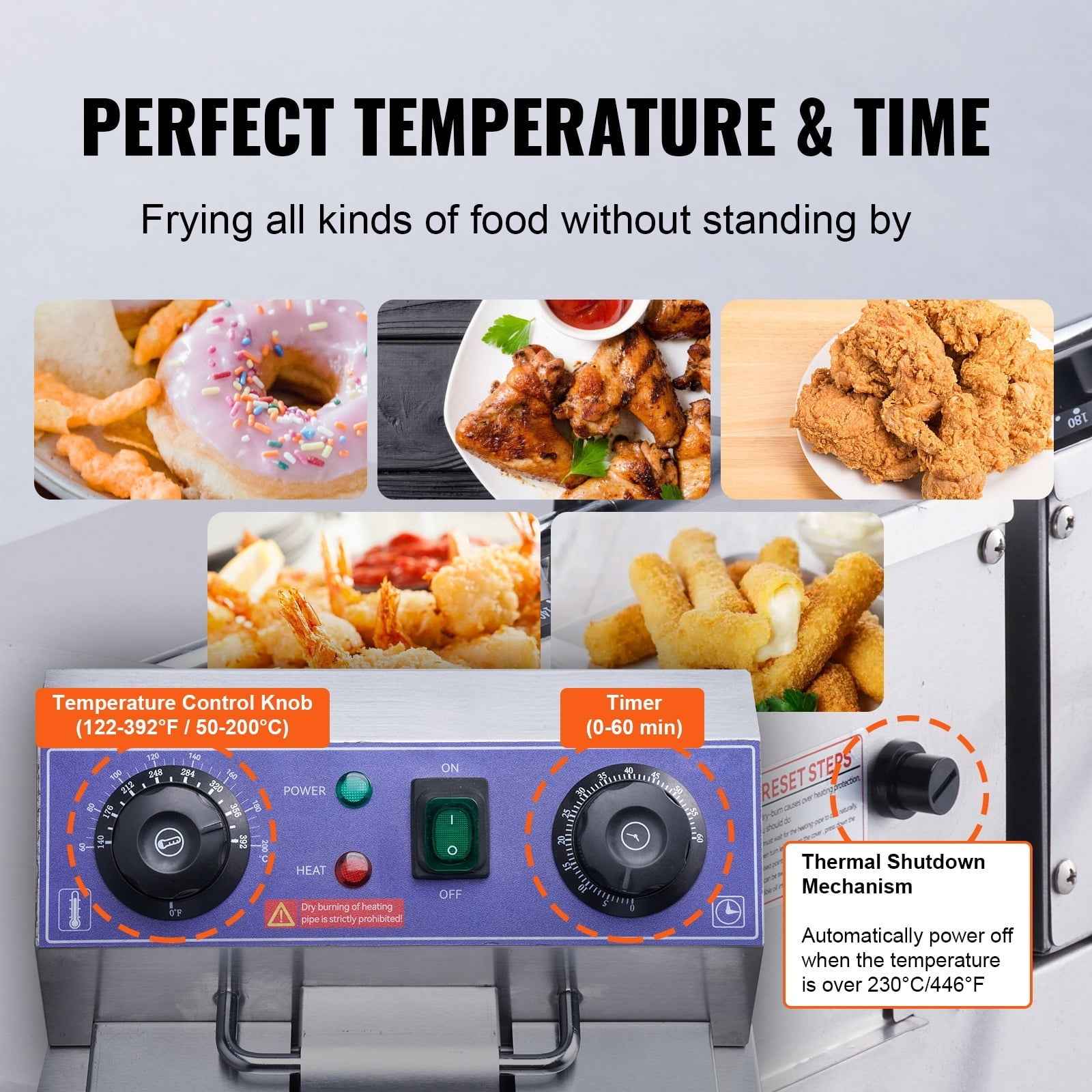 KFFKFF Industrial Dual Chamber Fryer, 3000W Electric Tabletop Cooking Unit with Basket, 2 x 11.6Qt/11L Twin Stainless Steel Oil Fryer with Oil Purification, Adjustable Time & Temperature