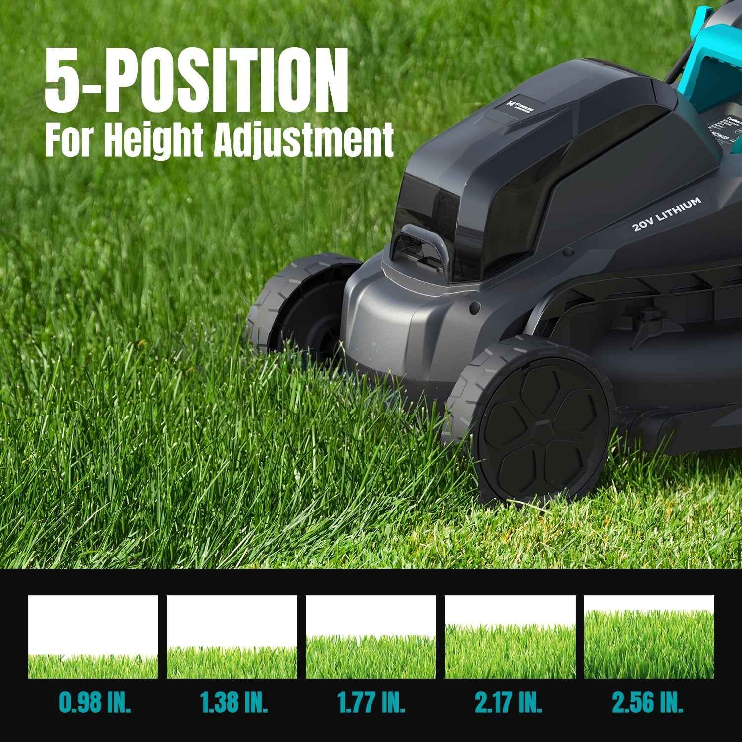 Mightymow Cordless Lawn Mower, 20V Electric Lawn Mowers, 13 inch, 5 Heights Adjustment, with 2*4.0Ah Battery and Charger, for Garden/Yard/Farm