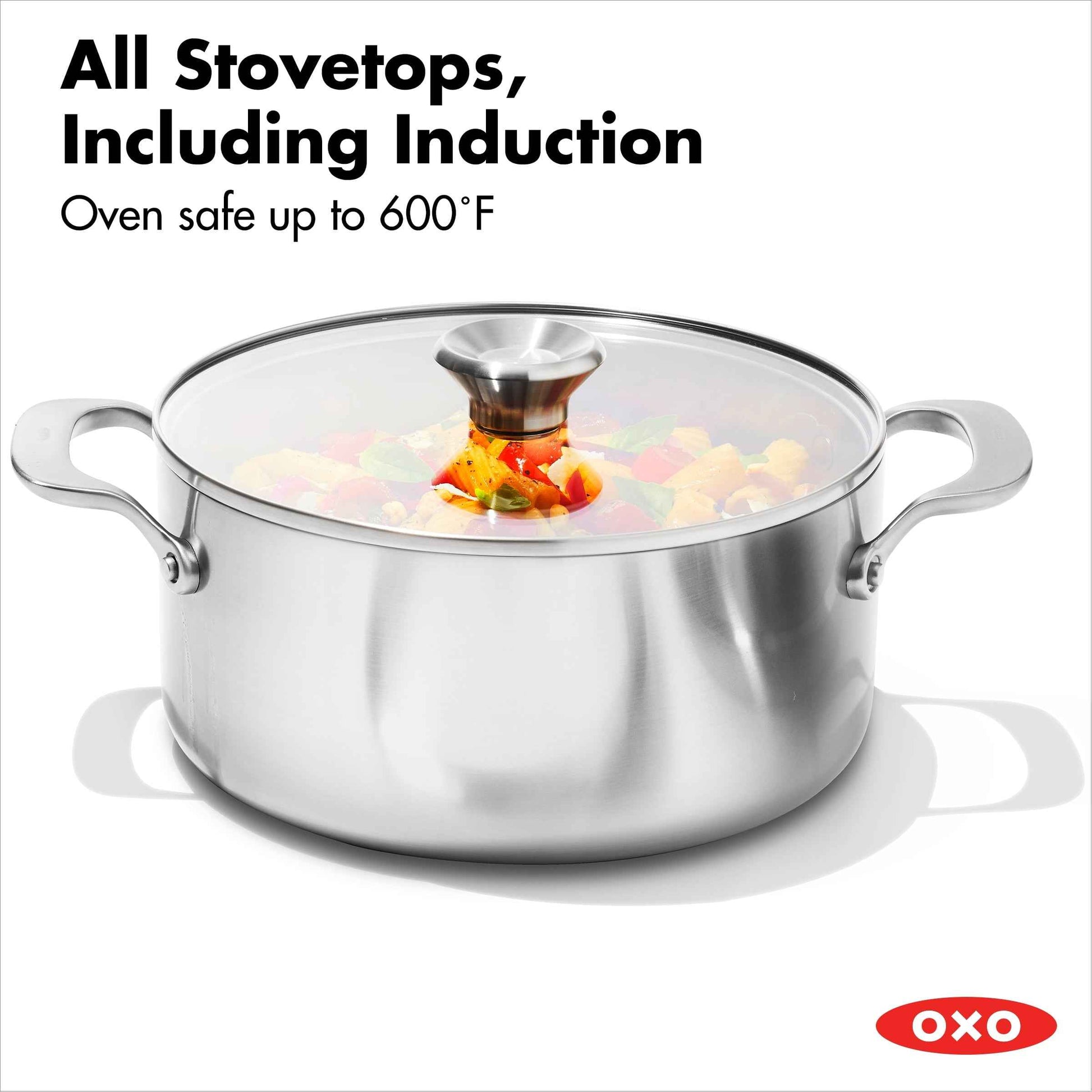 OXO Mira Tri-Ply Stainless Steel 5Qt Stock Pot with Lid, Dishwasher Safe