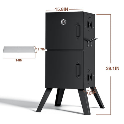 Kingchii Vertical Charcoal Smoker BBQ Grill with Built-in Thermometer, Portable Smoker for Backyard, Camping, Barbecue, and Outdoor Grilling - Home OXO
