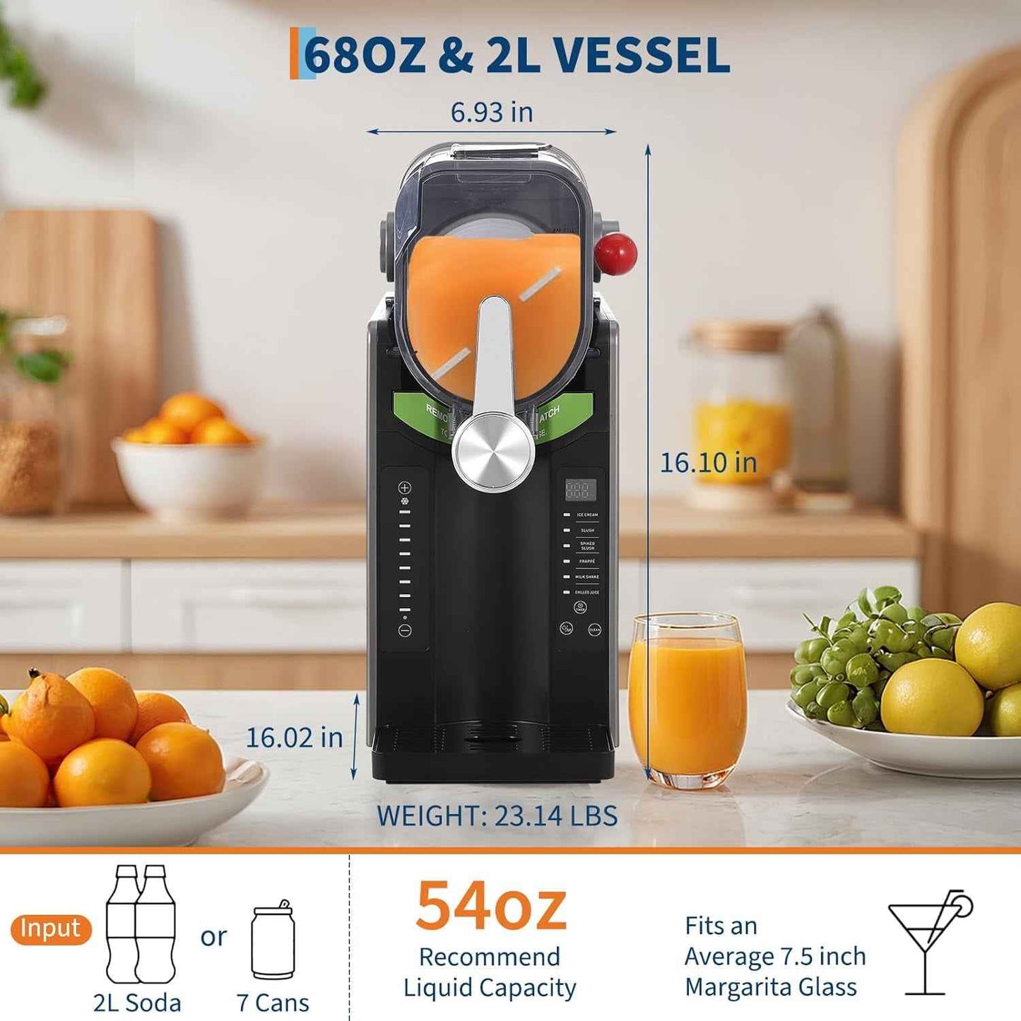 Towallmark Slushie Machine 68oz, All-in-One Slushy Maker for Home with LED Display & Auto-Clean, No Ice Needed & One-Touch Reservation, 6 Preset Programs for Frozen Margaritas, Ice Cream & Frappés