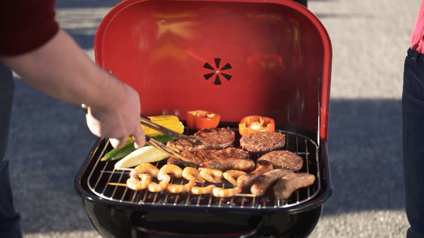 Americana Walk-A-Bout Charcoal Original Square Grill-100% Pre-Assembled Portable Steel, Red - Home OXO