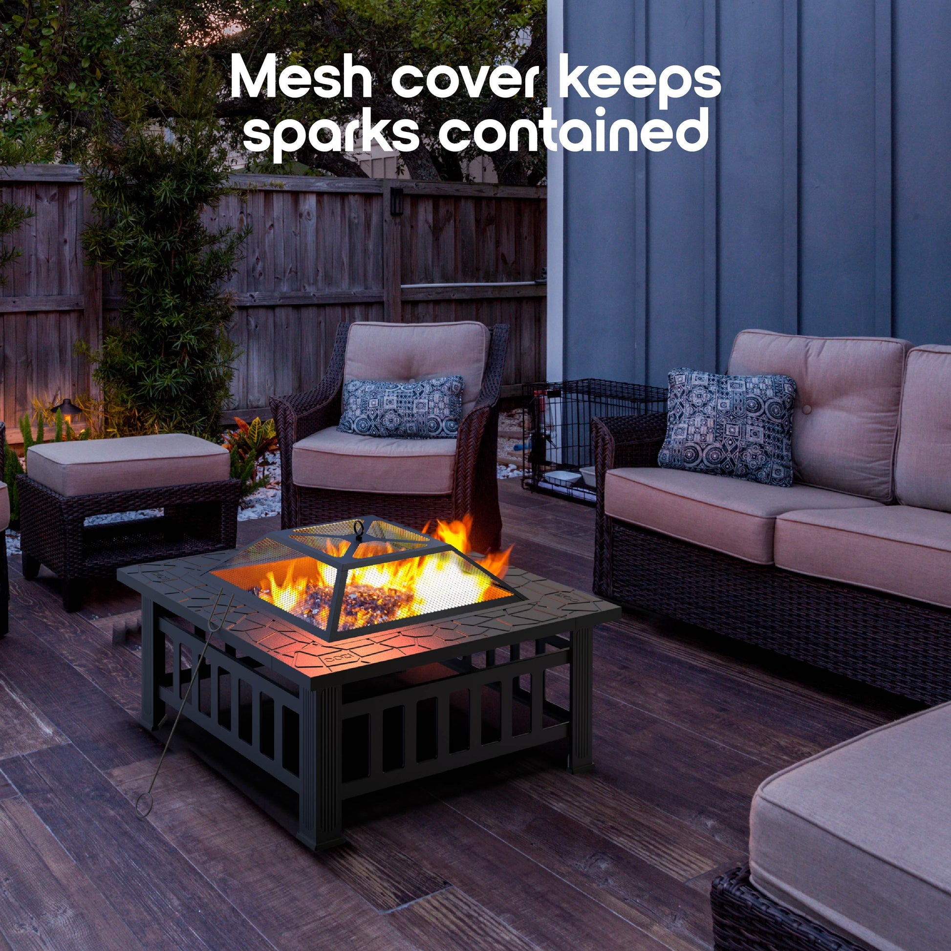 Cozi Outdoor Square Fire Pit Table with BBQ Grill for Camping and Outdoor Decor, 32” - Home OXO