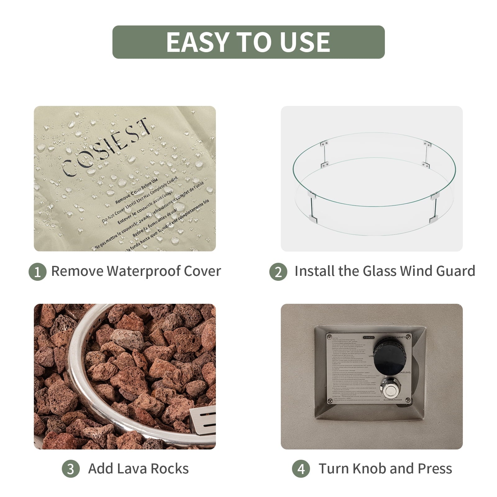 COSIEST Outdoor 40.5 inch Round Grey Propane Fire Pit Coffee Table w Wind Guard (Tank Outside) - Home OXO