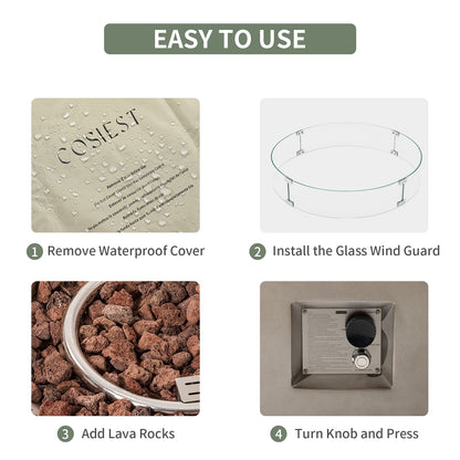 COSIEST Outdoor 40.5 inch Round Grey Propane Fire Pit Coffee Table w Wind Guard (Tank Outside) - Home OXO