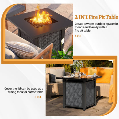 Walsunny 28" Propane Fire Pit Table Outdoor Gas Fire Pit with Lava Rocks 50,000 BTU Square Fire Table with Lid,Waterproof Cover - Home OXO
