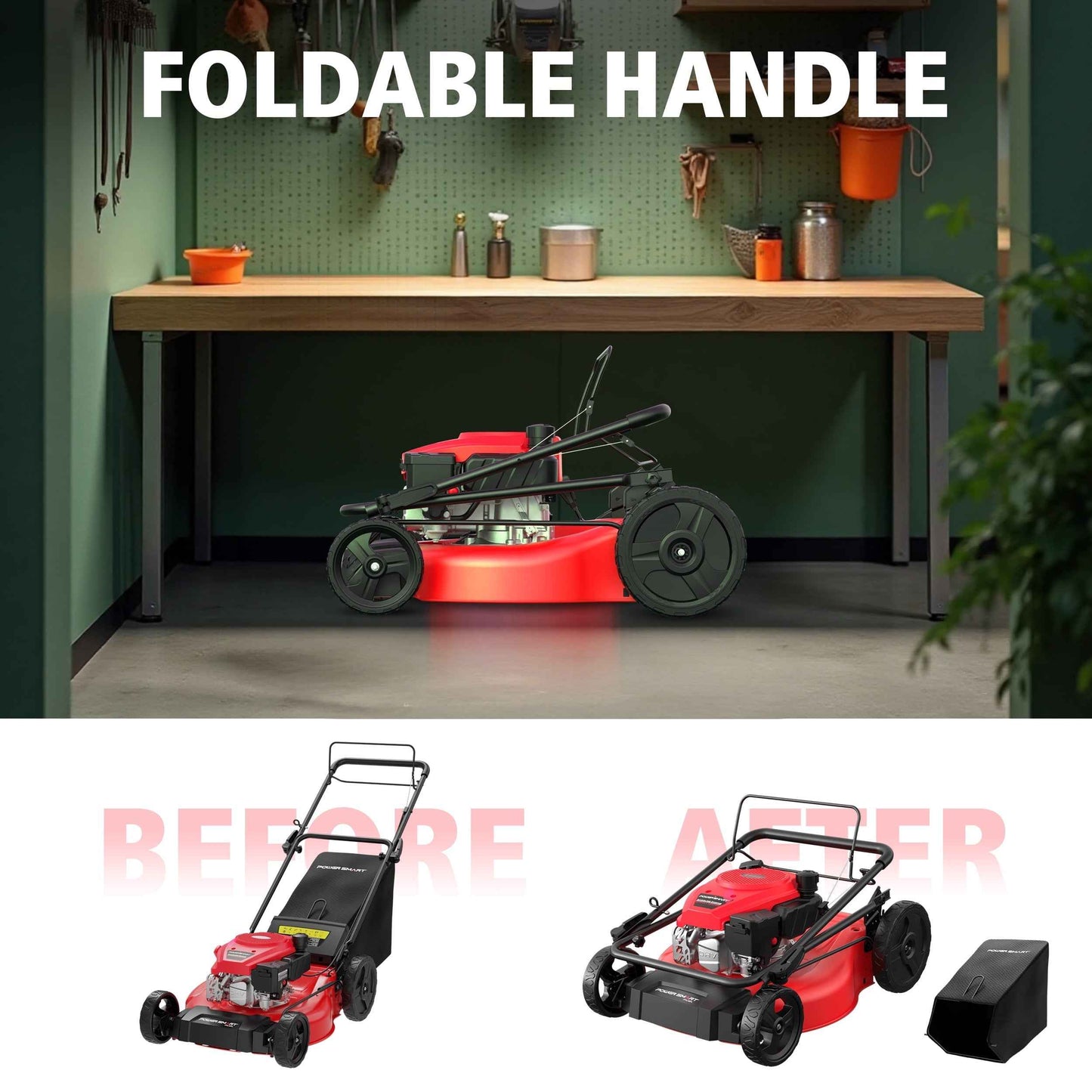 PowerSmart 21" 170CC Self-Propelled Gas Lawn Mower, with 10" rear wheels