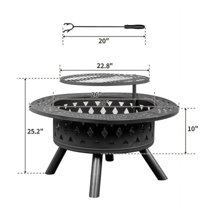 YDLW 38 inch Fire Pit for Outside 2 in 1 BBQ Wood Burning Fire Pit for Outdoor Camping Large Fire Pit Wood Bowl Firepit with Grate Spark Screen Log Grate - Home OXO