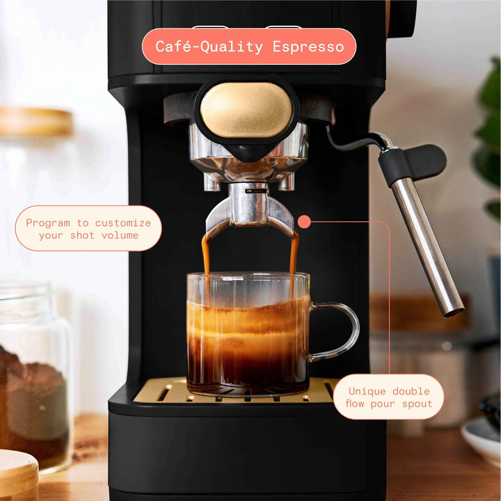 Beautiful Slim Espresso Machine with 20-Bar Pressure, Black Sesame by Drew Barrymore