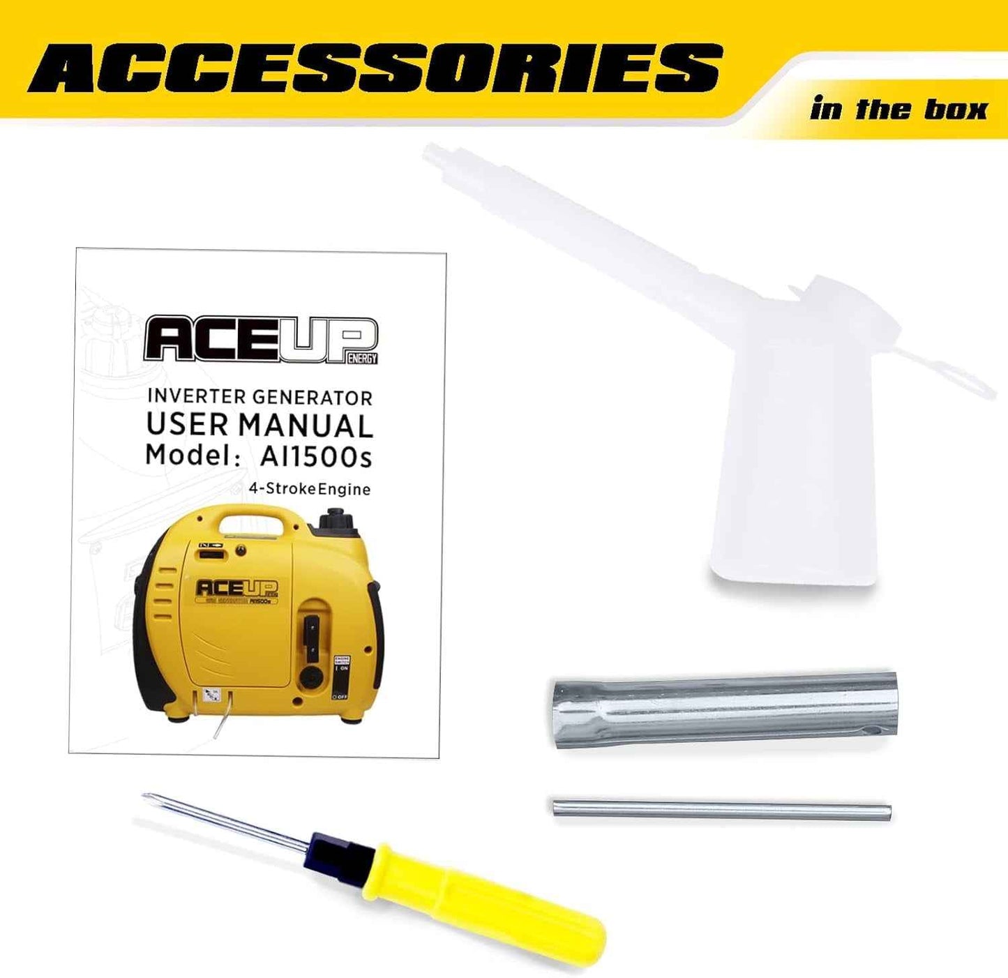 Aceup Energy 1500W Gasoline Inverter Generator, Pull Cord Start, Super Quiet, EPA Compliant, Lightweight, 1000W RV Ready