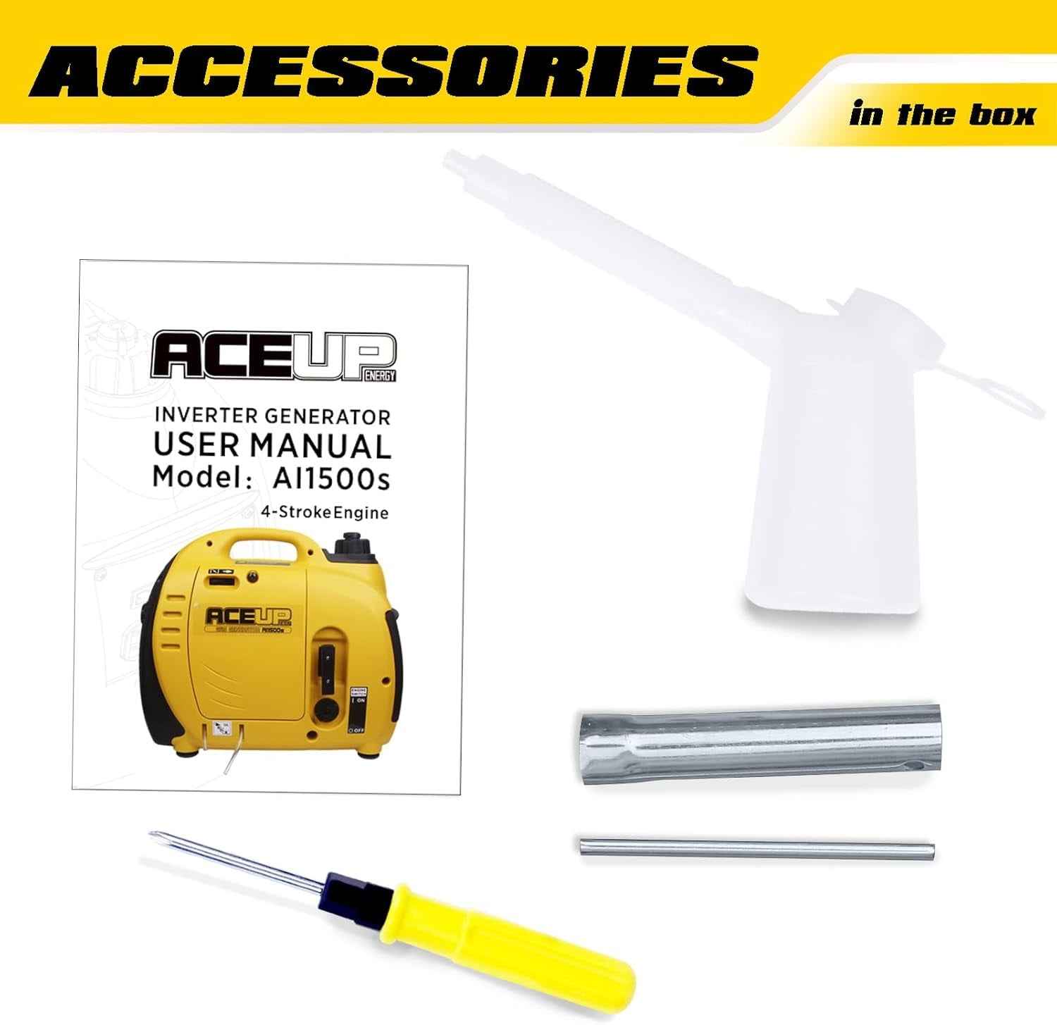 Aceup Energy 1500W Gasoline Inverter Generator, Pull Cord Start, Super Quiet, EPA Compliant, Lightweight, 1000W RV Ready