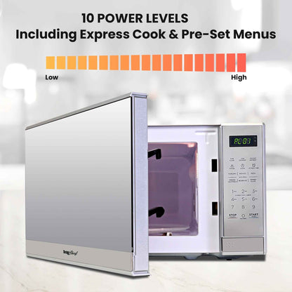 Total Chef Compact Countertop Microwave Oven, 700W, 0.7 Cubic Feet Capacity, Digital Touchscreen Controls, 6 Pre-Set Cooking Modes, Silver Stainless Steel