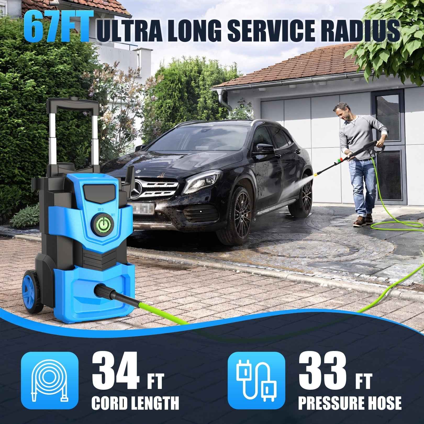 Electric Pressure Washer 5000PSI 4.0GPM Adjustable Pressure Power Washers Electric Powered with 33ft Hose, 4 Nozzle and Foam Cannon, Powerwashers Cleaner Machine for Home, Cars, Blue