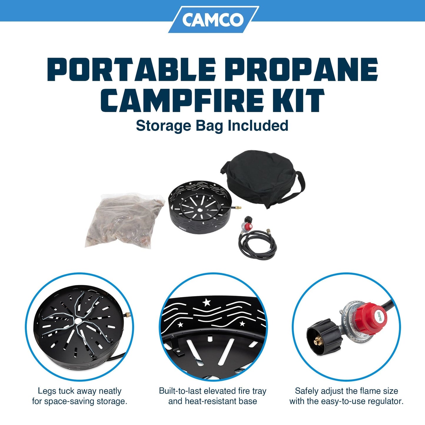 Camco Portable Campfire Outdoor Propane Heater Fire Pit with Lava Rocks, Black - Home OXO