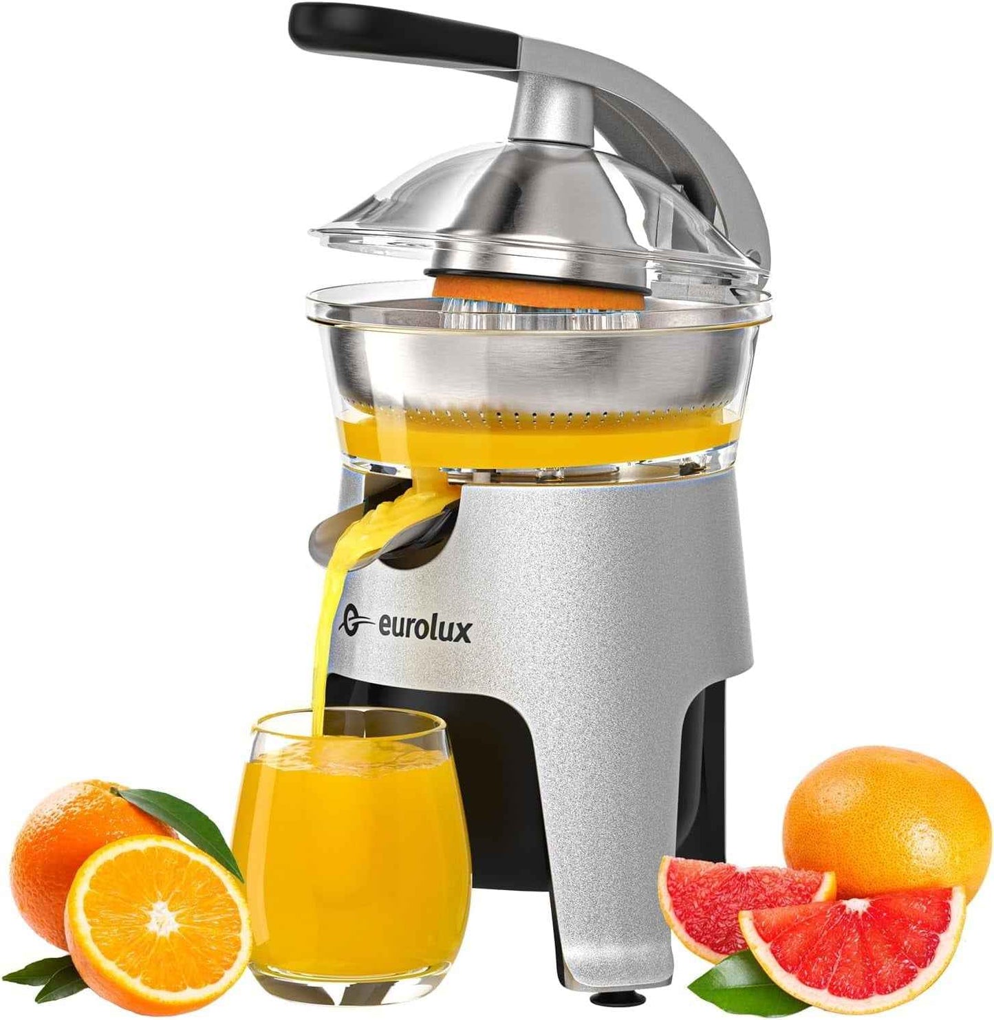 Eurolux Die Cast Stainless Steel Electric Citrus Juicer for Orange, Lemon, Grapefruit, 300 Watt