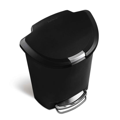 simplehuman 13 Gallon Trash Can, Black Plastic Semi-Round Step Kitchen Trash Can with Secure Slide Lock