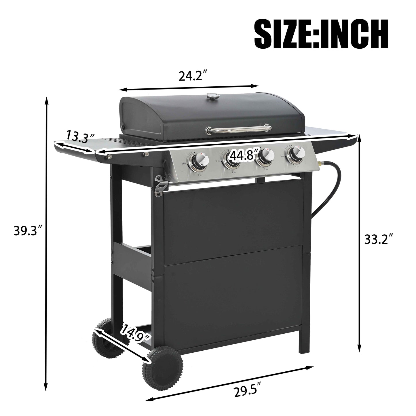 4-Burner Propane Gas Grill, 34,000 BTU Propane BBQ Grill with Thermometer, Bottle Opener, and Tool Hooks, Ideal for Patio Camping Outdoor Cooking