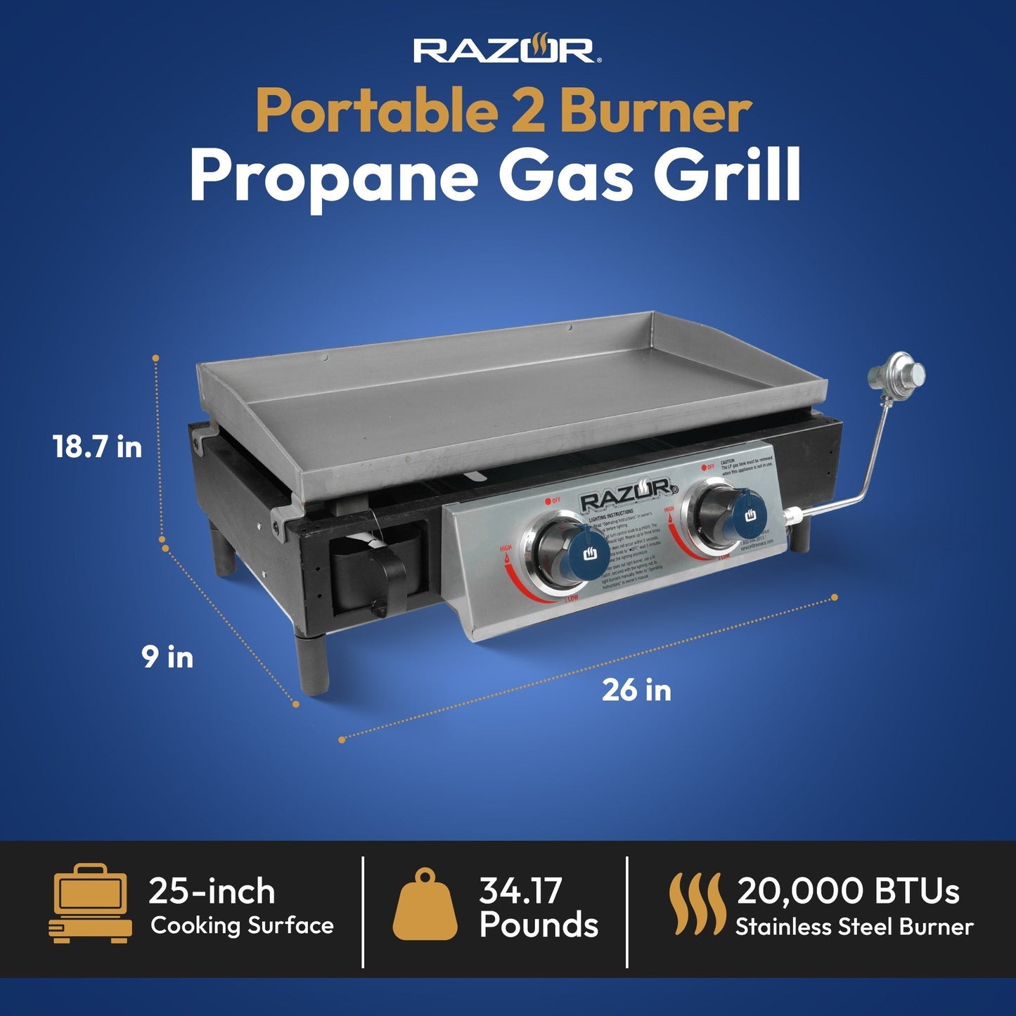 Razor Universal Rolling Prep Cart and 25 Inch Double Burner LP Propane Gas Grill - Home OXO