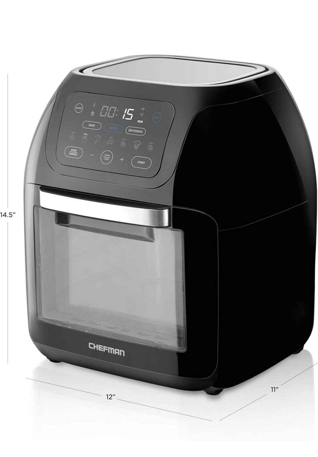 Chefman Digital Air Fryer+ Rotisserie, Dehydrator, Oven, Black, 10L