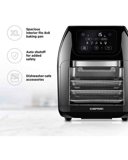 Chefman Digital Air Fryer+ Rotisserie, Dehydrator, Oven, Black, 10L