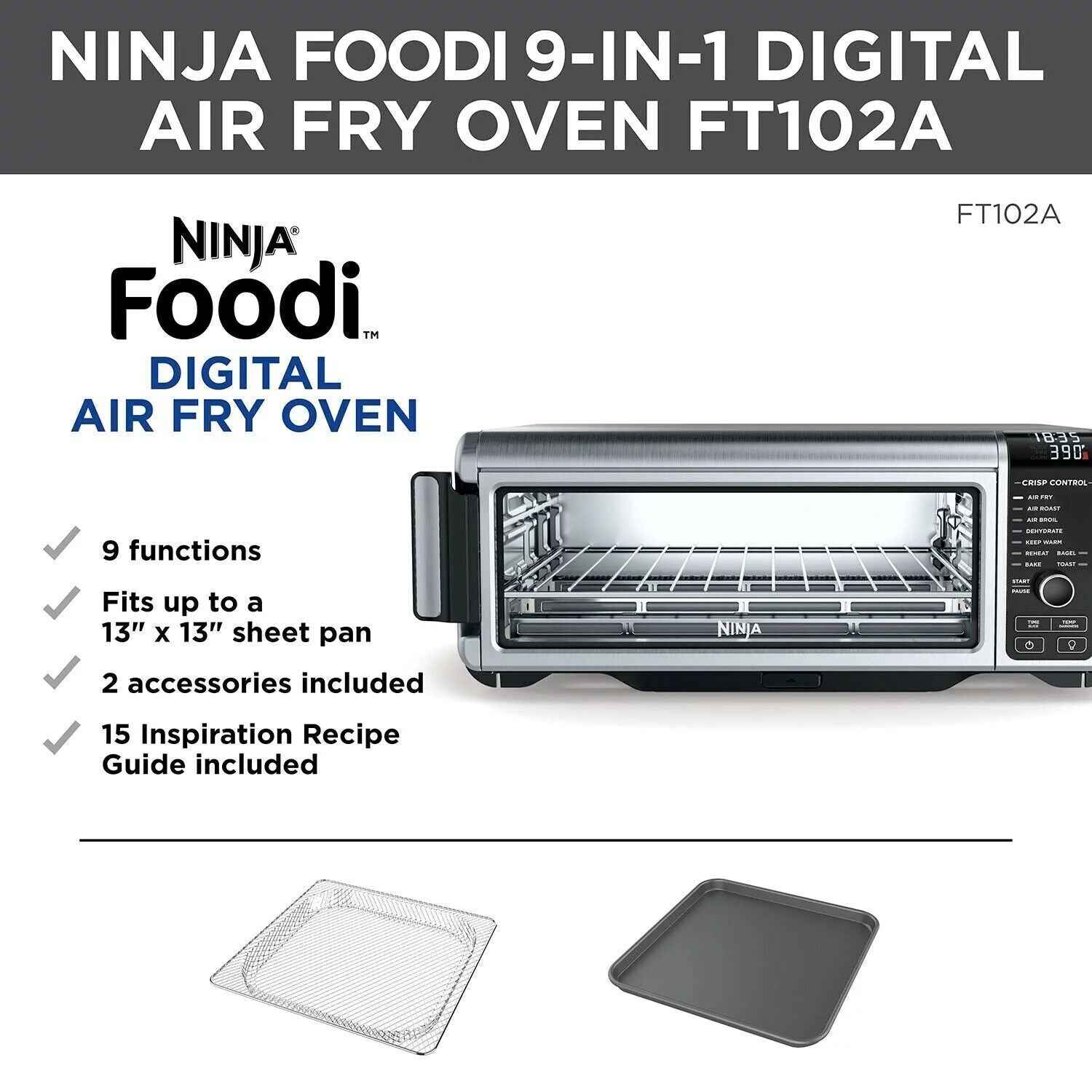 Ninja Foodi 6-in-1 Digital Air Fry, Large Toaster Oven, Flip-Away, SP080