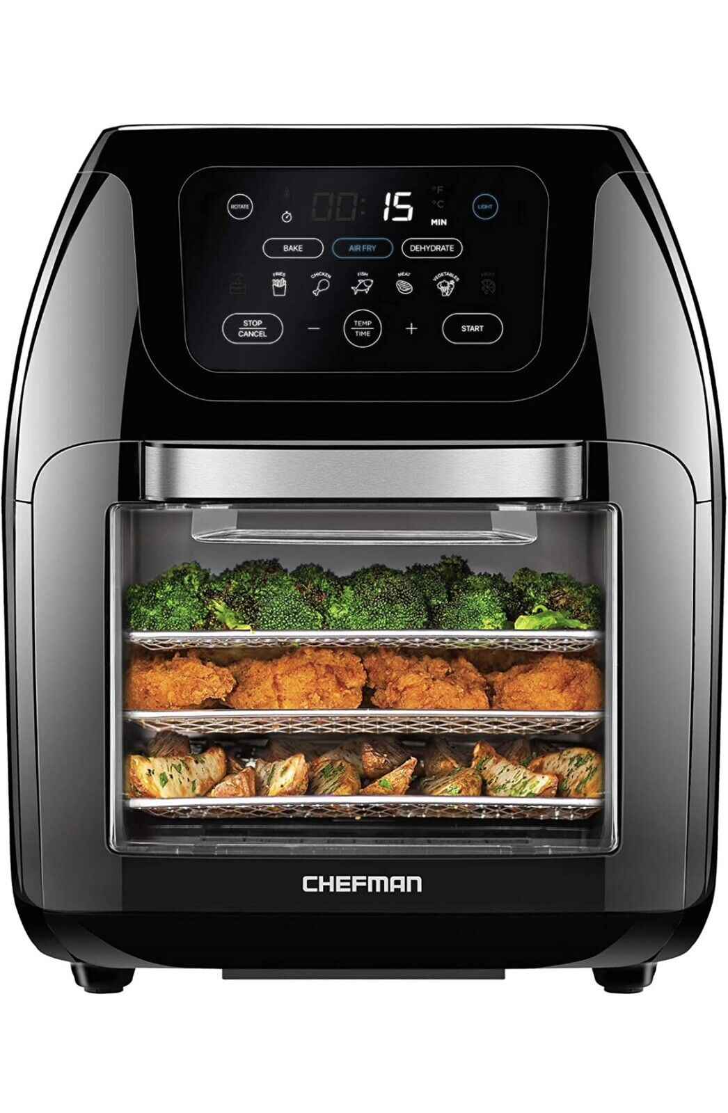 Chefman Digital Air Fryer+ Rotisserie, Dehydrator, Oven, Black, 10L
