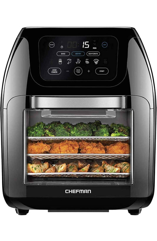 Chefman Digital Air Fryer+ Rotisserie, Dehydrator, Oven, Black, 10L