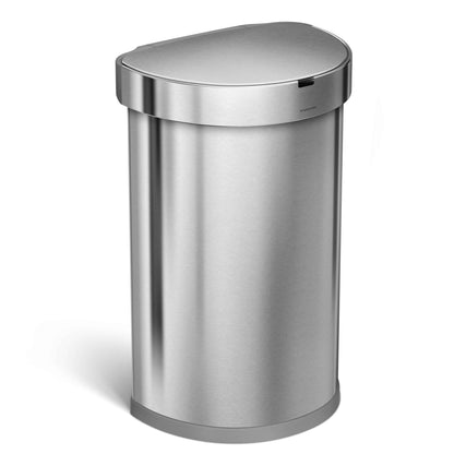 simplehuman 12 Gallon Semi-Round Sensor Trash Can with Liner Pocket, Brushed Stainless Steel