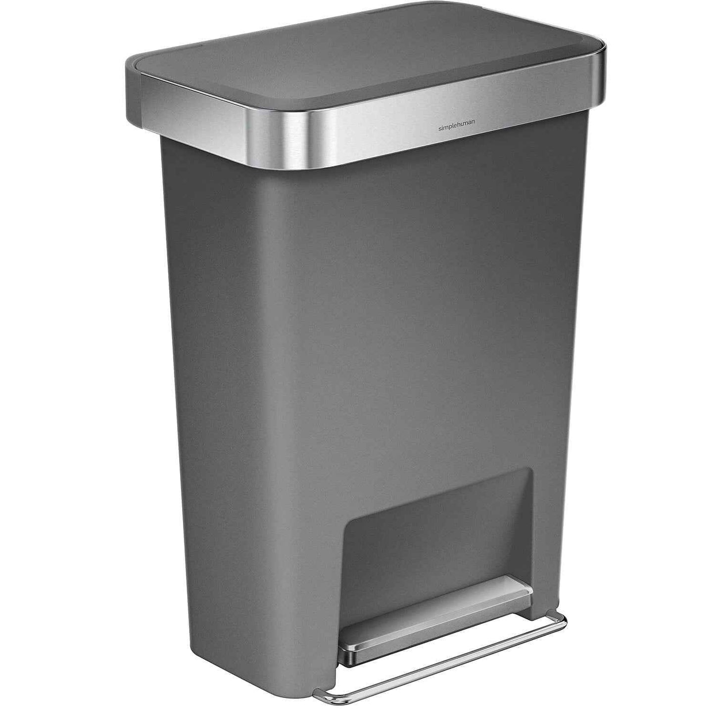 simplehuman 12 gal Plastic Rectangular Kitchen Trash Can with Liner Pocket, Grey